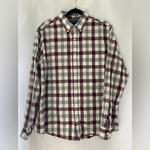 Banana Republic Men's Burgundy and White Plaid Shirt